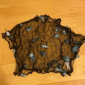 Mock-Neck Lettuce Trim Butterfly Mesh Top